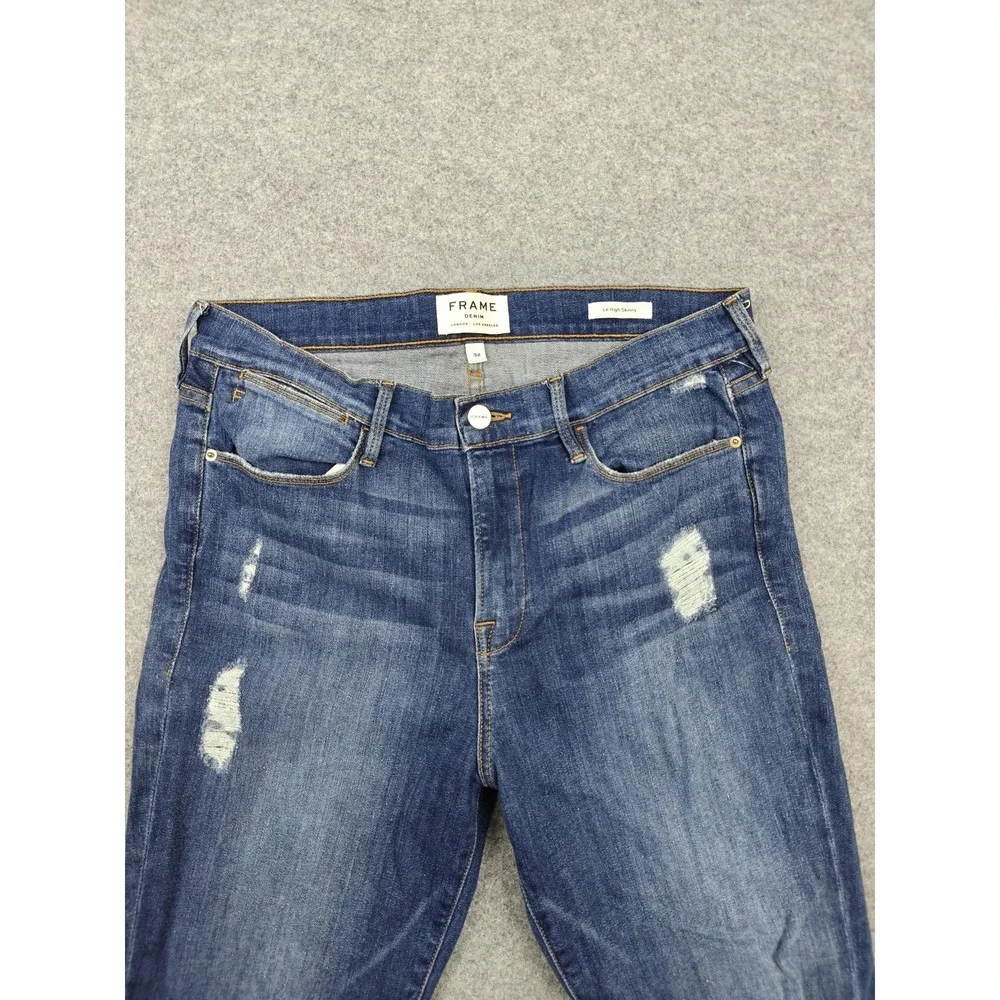 Frame Le High Skinny Jeans Womens 32 Blue High‎ Rise Distressed Stretch 32x28.5
